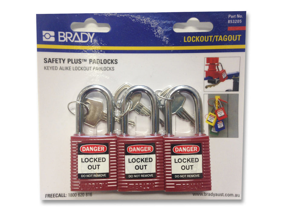 Padlock Safety Brady SAME KEYS x 3qty