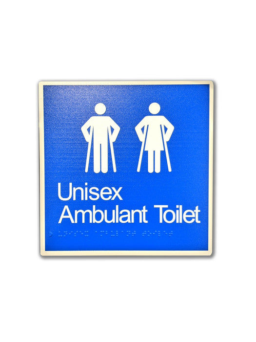 Sign Toilet Braille AMBULANT UNISEX Wht/BLUt - 200 x 200mm ALUM