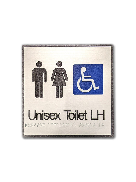 Sign TOILET Braille UNISEX LH Blk/Blu/Silver - 200 x 200mm ALUM