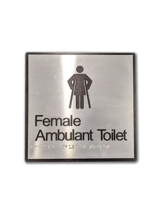 Sign Toilet Braille AMBULANT FEMALE Silver/Blk - 200 x 200mm ALUM