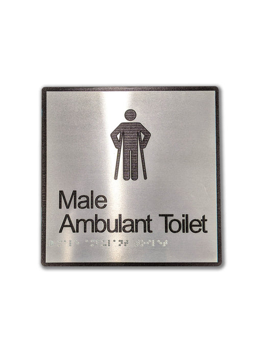 Sign Toilet Braille AMBULANT MALE Silver/Blk - 200 x 200mm ALUM