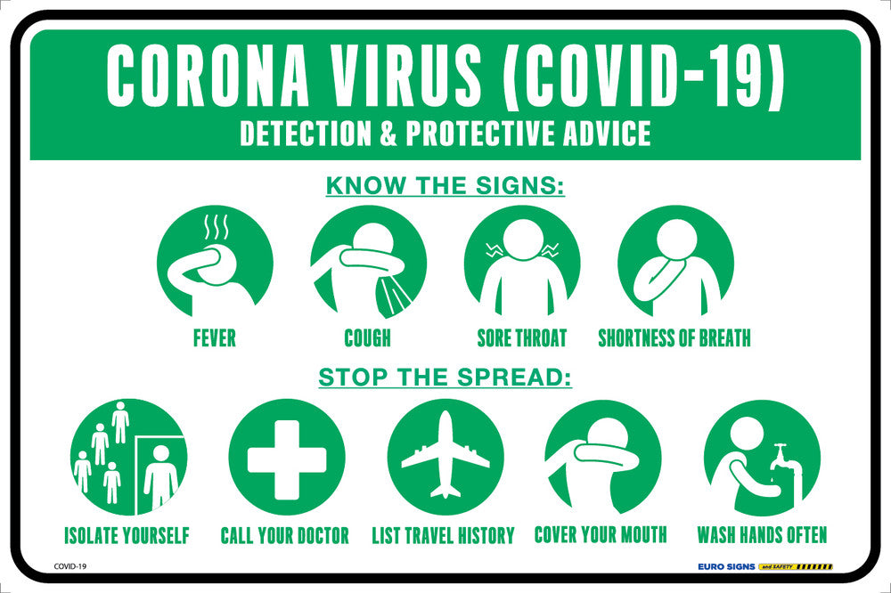 Sign covid Detection&Protection GRAPHIC Grn/Wht - w450 x h300mm POLY