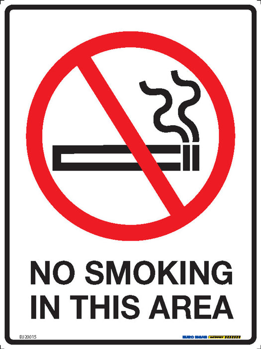 Sign NO SMOKING IN THIS AREA +graphic Black/Red/White METAL