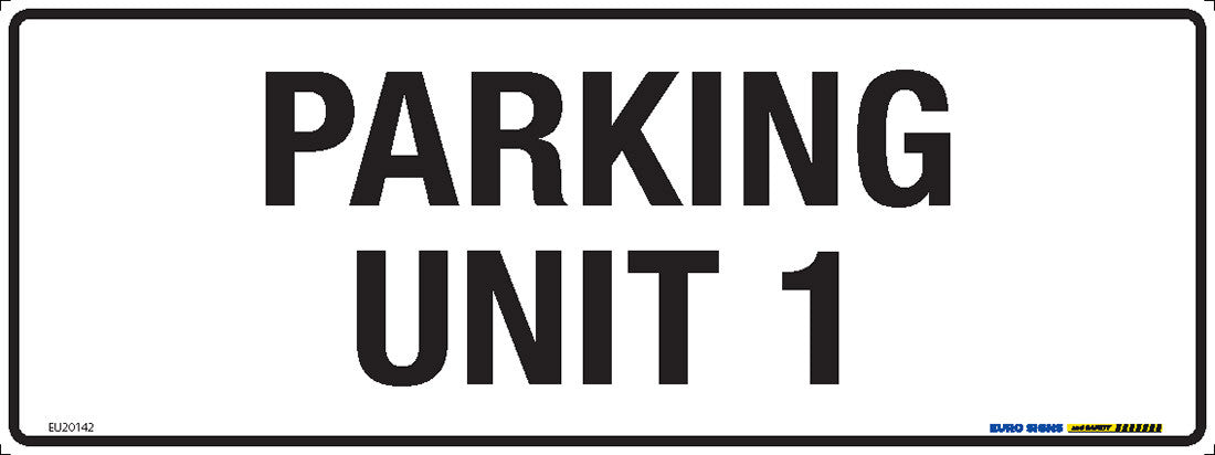 Sign PARKING UNIT Blk/Wht - w400 x h150mm METAL