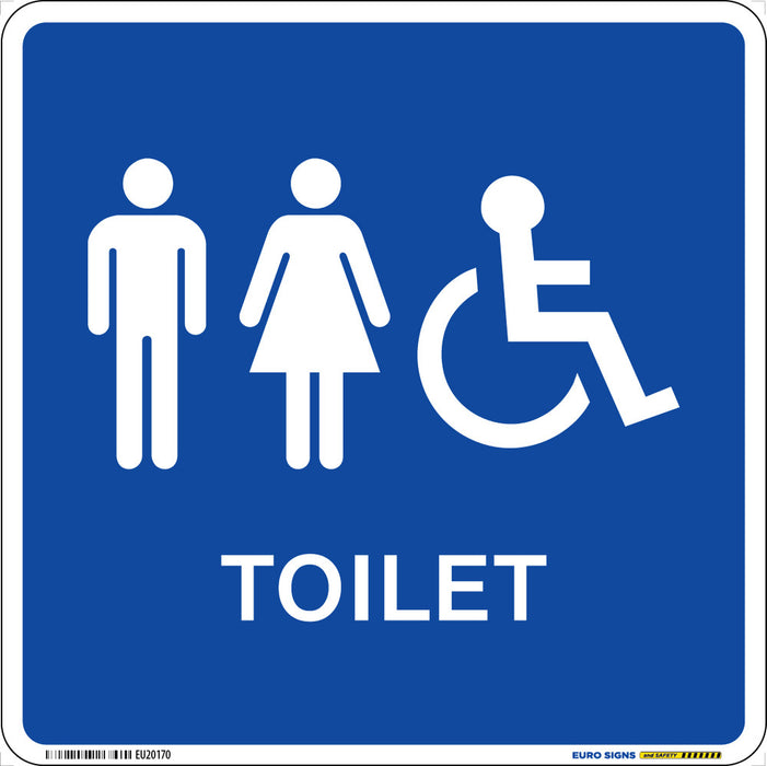 Sign TOILET MALE/FEMALE/DISABLED White/Blue