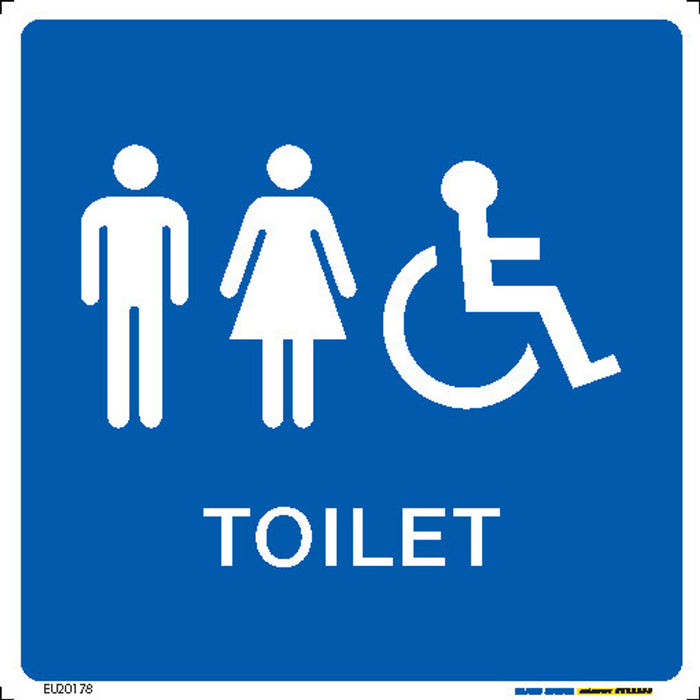 Sign TOILET MALE/FEMALE/DISABLED White/Blue
