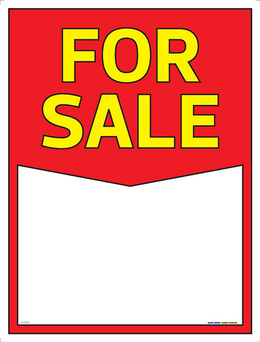 Sign FOR SALE wth space for price White/Red/Yellow CORFLUTE