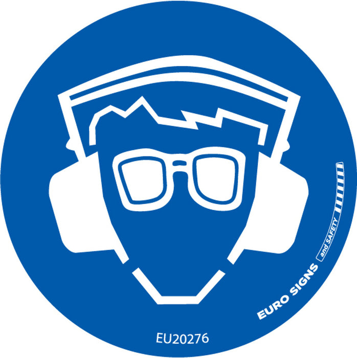 Sign mandatory hearing and eye protection GRAPHIC only White/Blue DECAL