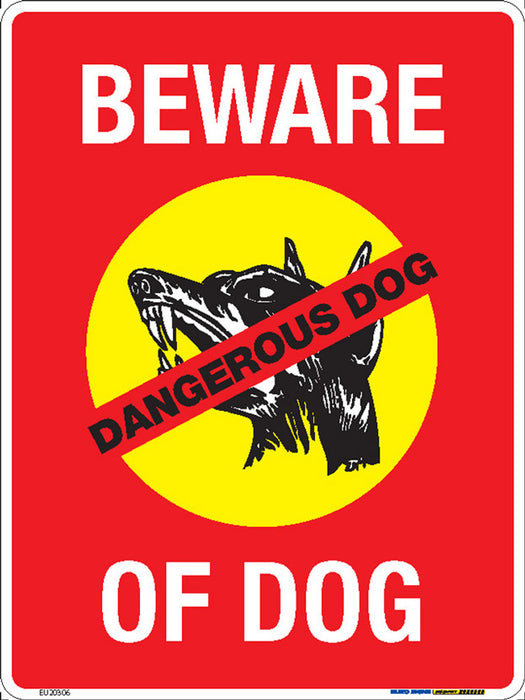 Sign BEWARE OF DOG +graphic Red/White/Yellow METAL