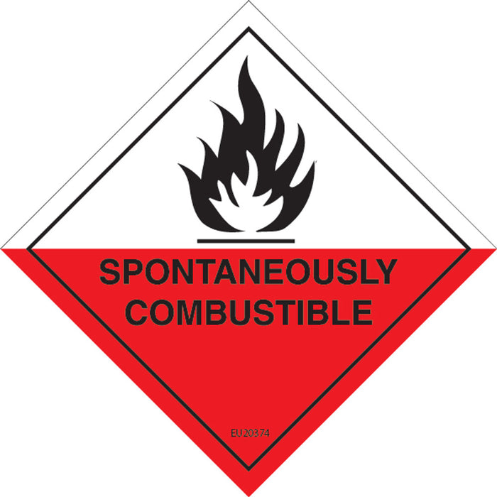 Sign SPONTANEOUSLY COMBUSTIBLE 4 Class Label diamond Black/Red/White DECAL