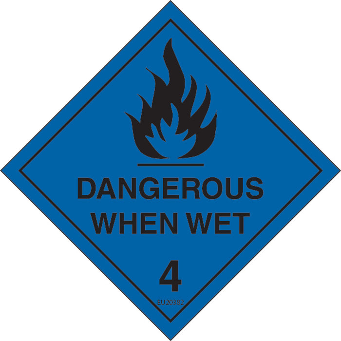 Sign DANGEROUS WHEN WET 4 Class Label diamond Black/Blue DECAL