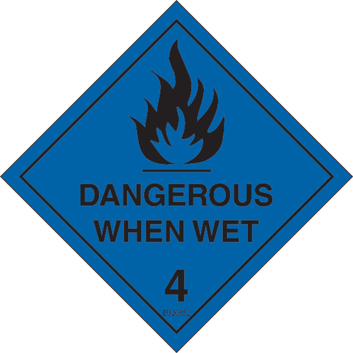 Sign DANGEROUS WHEN WET 4 Class Label diamond Black/Blue DECAL