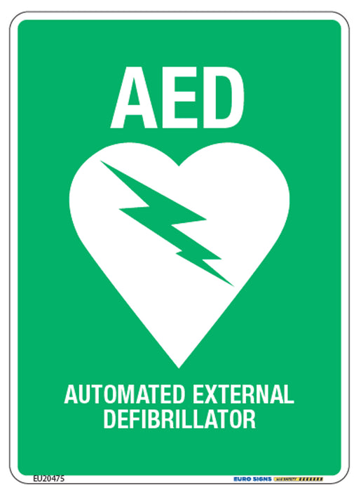 Sign AED - AUTOMATED EXTERNAL DEFIBRILLATOR + Graphic Green/White
