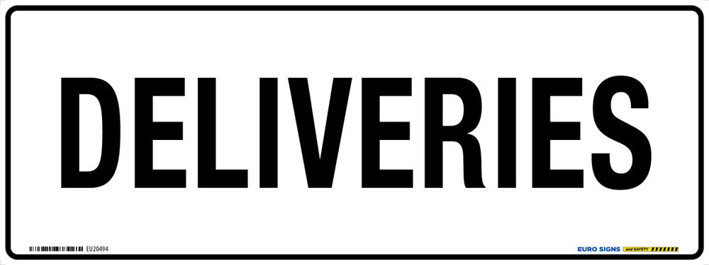 Sign DELIVERIES Wht/Blk - w400 x h150mm METAL