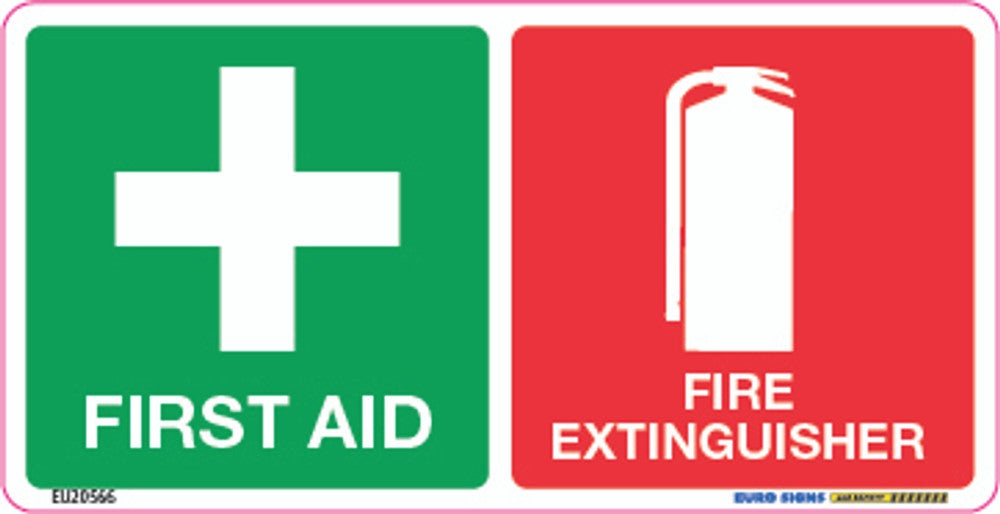 Sign FIRST AID + FIRE EXTINGUISHER combo White/Green/Red DECAL