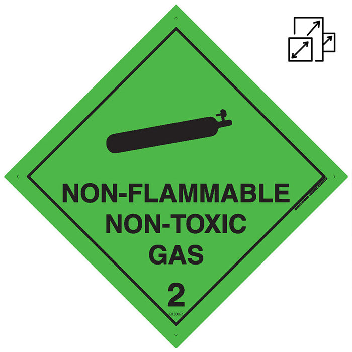 Sign NON FLAM. NON TOXIC GAS 2 Class Label diamond Black/Green DECAL