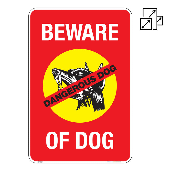 Sign BEWARE OF DOG +graphic Red/White/Yellow METAL