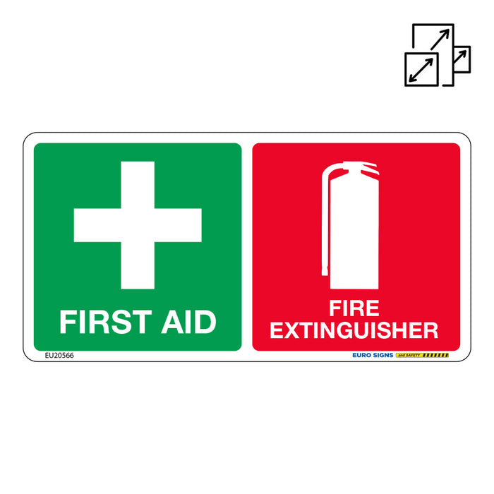 Sign FIRST AID + FIRE EXTINGUISHER combo White/Green/Red DECAL