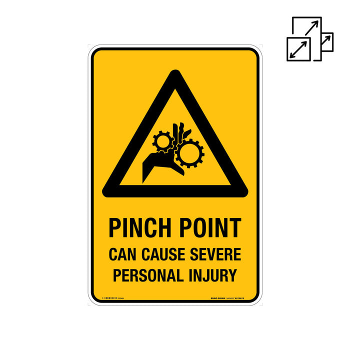 Sign PINCH POINT CAN CAUSE SEVERE INJURY +graphic Black/Yellow DECAL