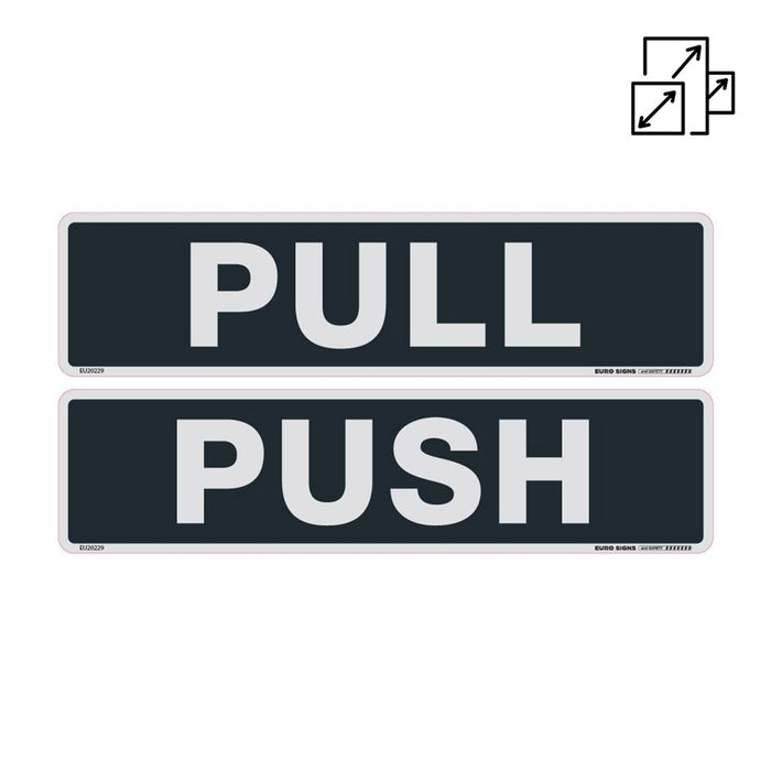Sign PUSH + PULL - per Pair Black/Silver DECAL