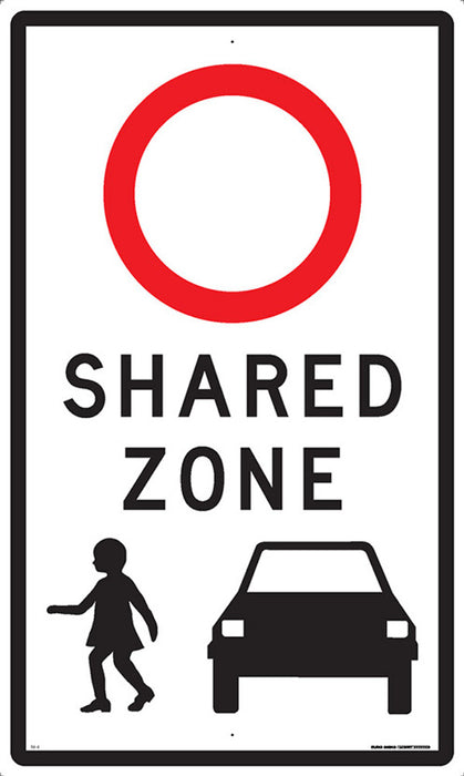 Sign SHARED ZONE +graphic space for speed Class 1 Relc Blk/Red/Wht - w450 x h750mm ALUM