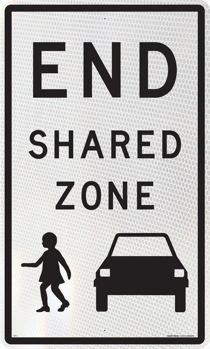 Sign END SHARED ZONE +graphic Class 1 Relc Blk/Wht - w450 x h750mm ALUM