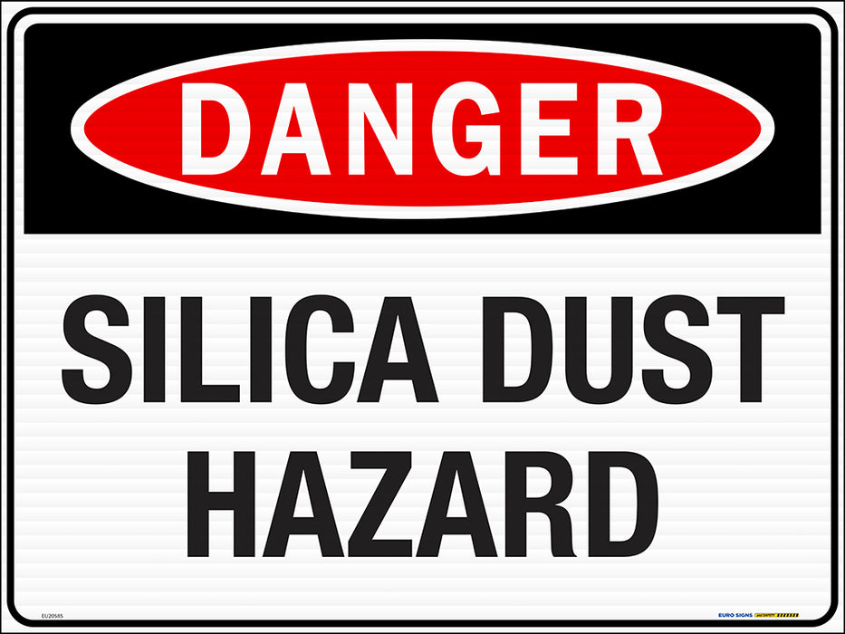Sign DANGER SILICA DUST HAZARD Wht/Blk/Red - w600 x h450mm CORF