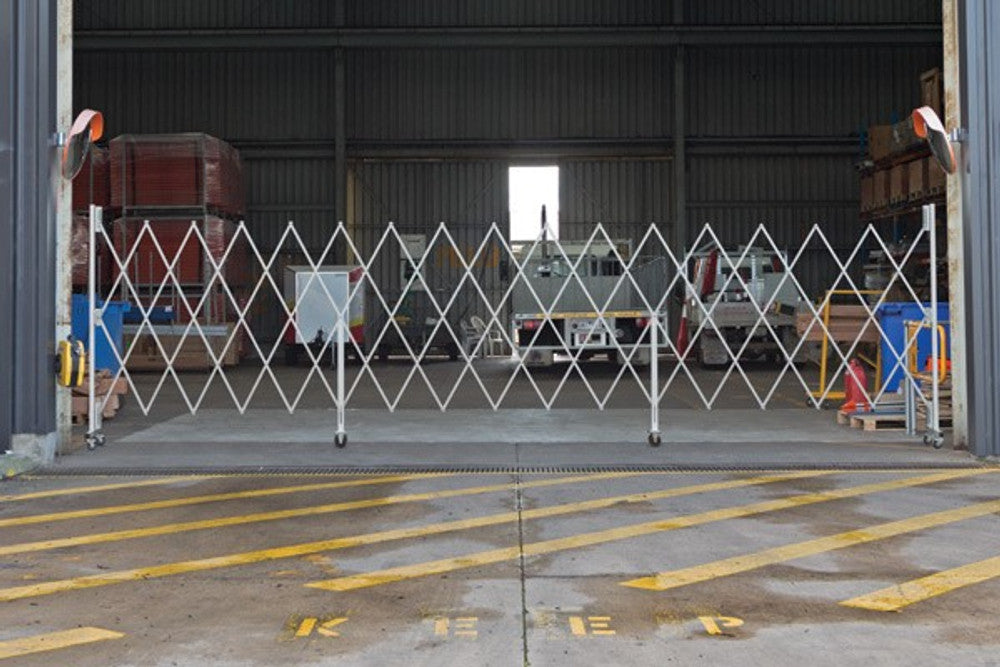 Barrier Metal Port-a-guard EXPANDING MAXI floor Stand SILVER - w6.7mt x h1430mm
