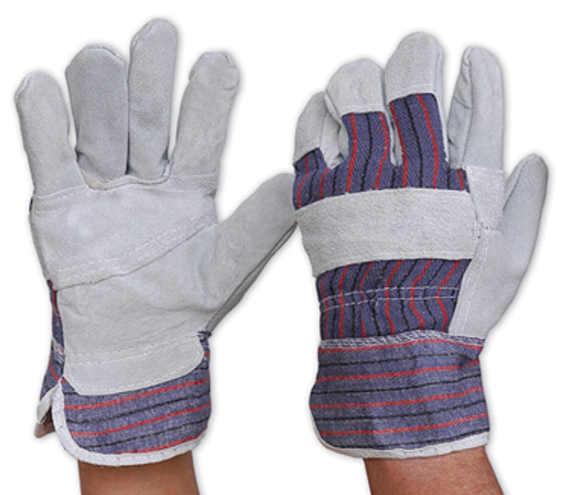 GLOVES Cotton - Palm Leather - Back Candy Stripe Cowsplit