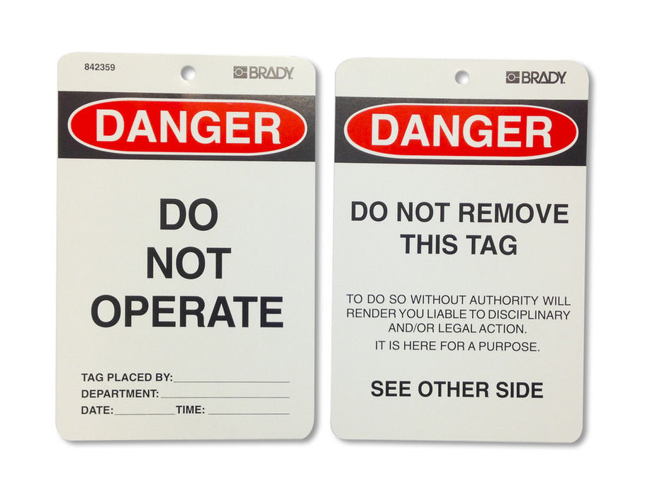 Tag DANGER DO NOT OPERATE and DO NOT REMOVE THIS TAG d/sided Blk/Ylw - x 10qty POLY