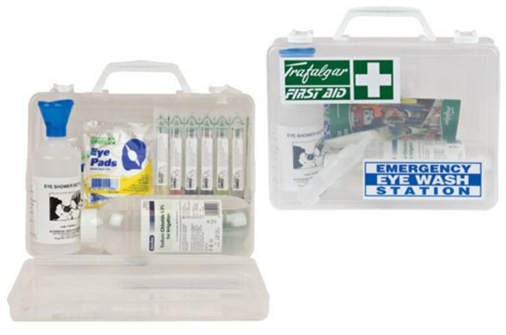 EYE WASH STATION emergency kit in clear plastic case - 250x200x90mm