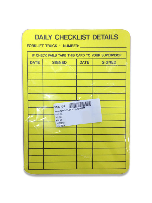 Tag FORKLIFT DAILY CHECK LIST - Insert Only d/sided x 10qty POLY