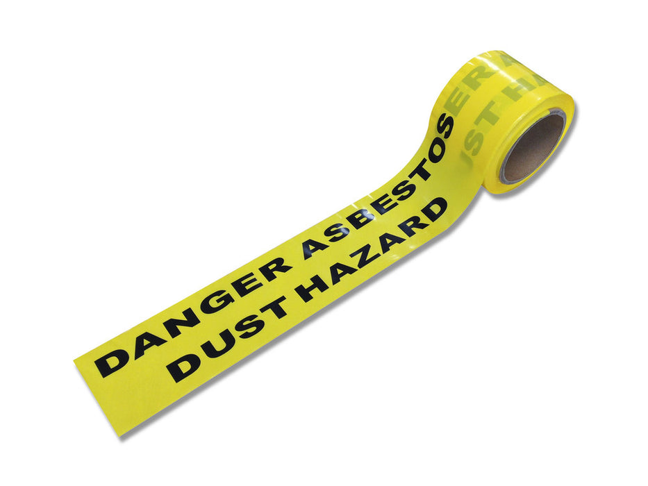 Tape Warning ASBESTOS DUST HAZARD Blk/Ylw - w75mm x L60mt