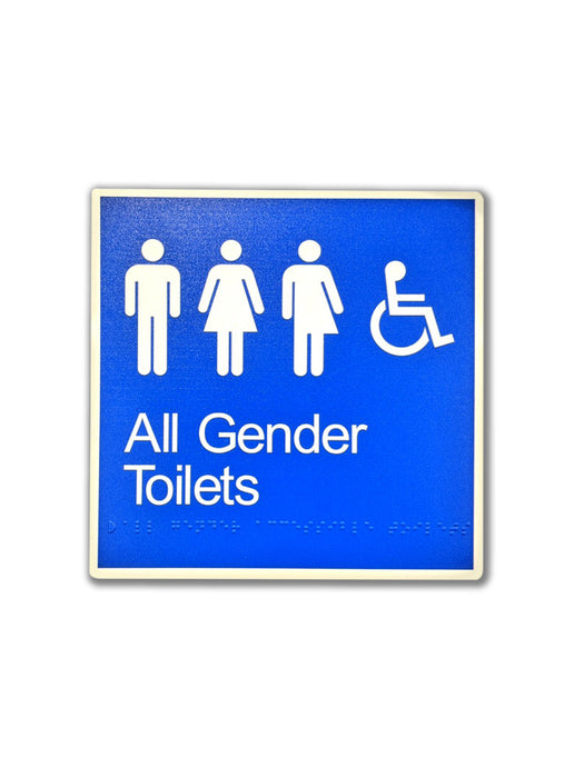 Sign TOILET Braille ALL GENDERS Wht/BLU - 200 x 200mm ALUM