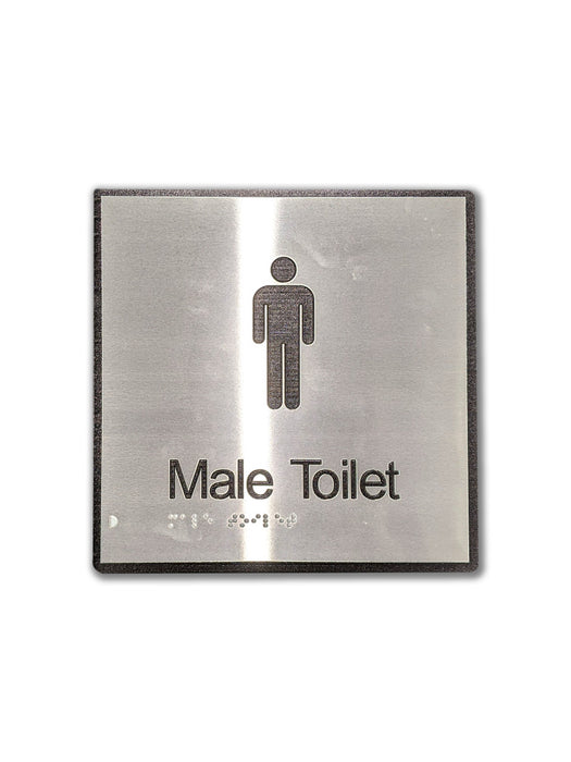 Sign TOILET Braille MALE Silver/Blk - 200 x 200mm ALUM