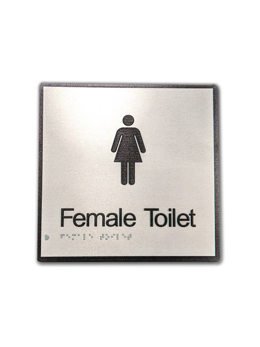 Sign TOILET Braille FEMALE Silv/Blk - 200 x 200mm ALUM