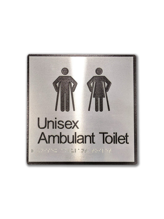 Sign Toilet Braille AMBULANT UNISEX Blk/Silver - 200 x 200mm ALUM