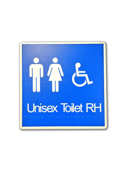 Sign TOILET Braille ACCESSIBLE RIGHT/hWht/BLU - 200 x 200mm ALUM