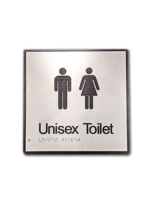 Sign TOILET Braille UNISEX Silver/Blk - 200 x 200mm ALUM