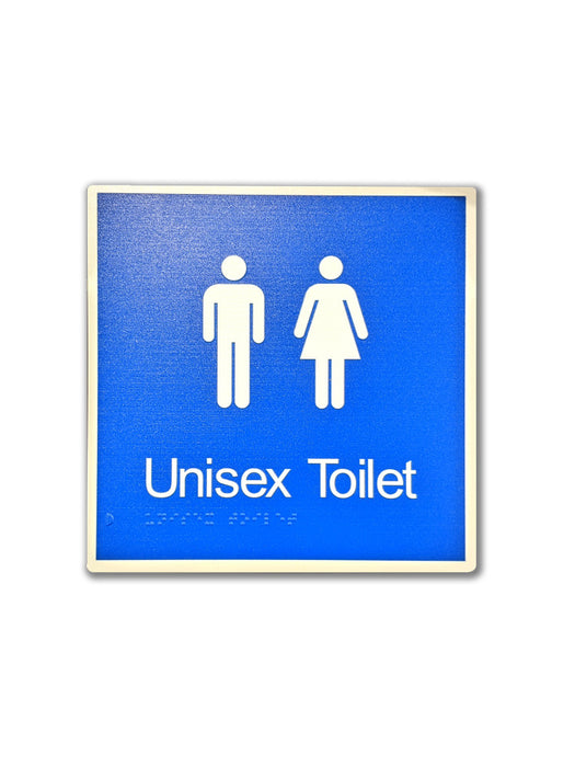 Sign TOILET Braille UNISEX Wht/BLU - 200 x 200mm ALUM