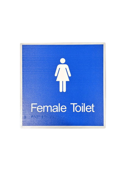 Sign TOILET Braille FEMALE Wht/BLU - 200 x 200mm ALUM