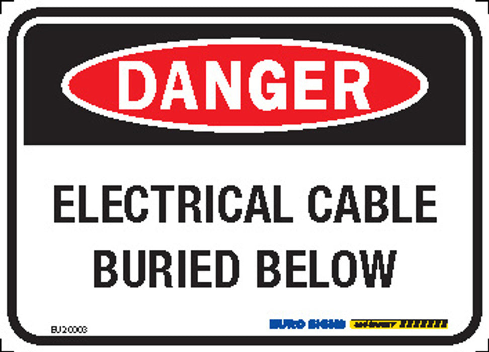 Sign DANGER ELEC CABLE BURIED BELOW Class 2 - w125 x h90mm ALUM