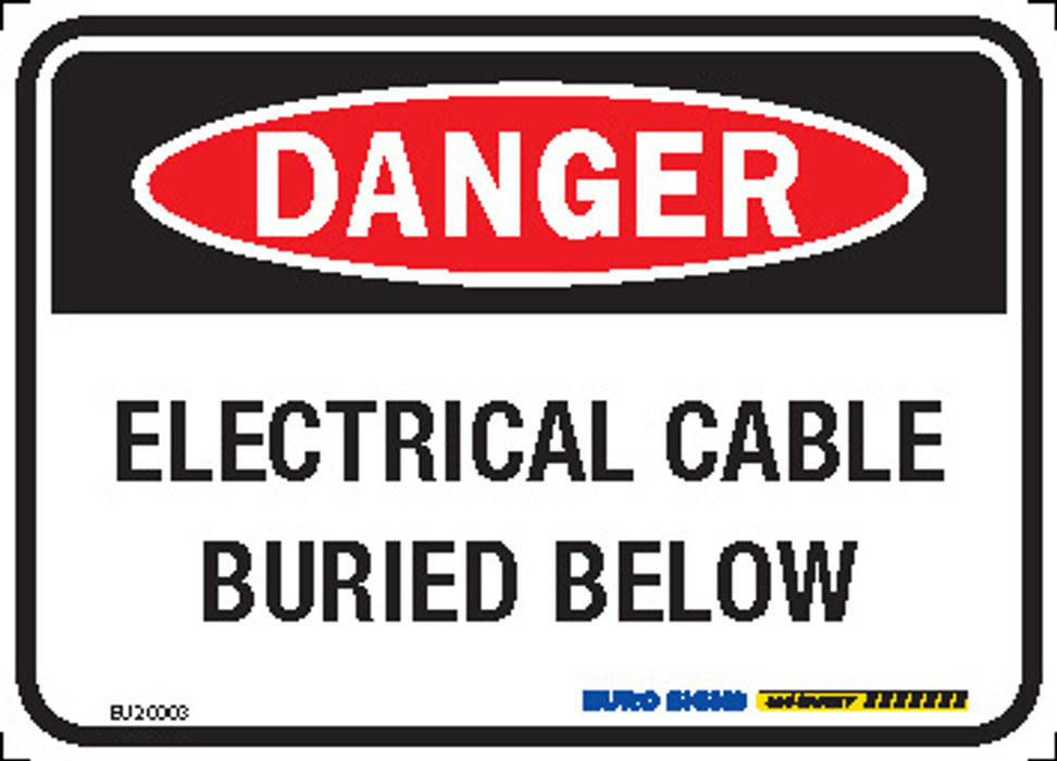 Sign DANGER ELECTRICAL CABLE BURIED BELOW Class 2 - w125 x h90mm ALUM