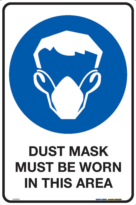 Sign mandatory DUST MASK MUST BE WORN IN THIS AREA Blk/BLU/Wht - w300 x h450mm METAL