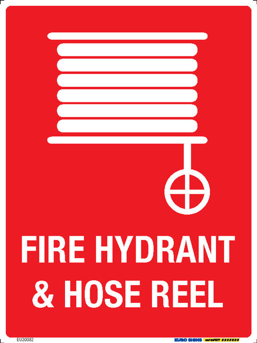 Sign FIRE HYDRANT & HOSE REEL +graphic Wht/Red - w225 x h300mm POLY
