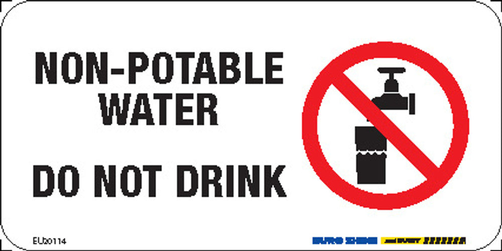Sign NON-POTABLE WATER DO NOT DRINK +graphic Blk/Red/Wht - w150 x h75mm METAL