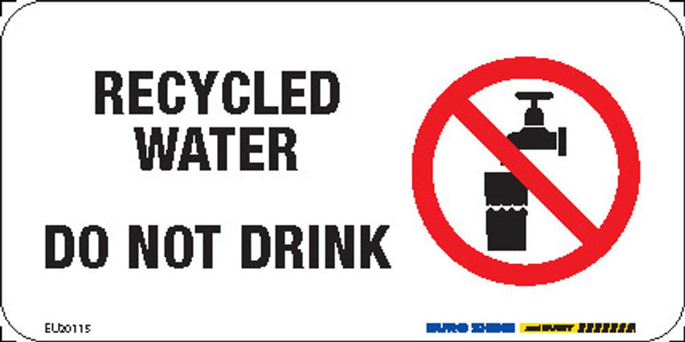 Sign RECYCLED WATER DO NOT DRINK +graphic Blk/Red/Wht - w150 x h75mm METAL