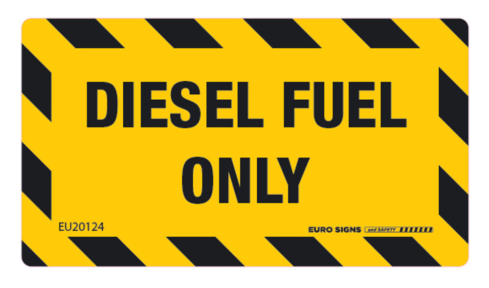 Sign DIESEL FUEL ONLY chevron border Blk/Ylw - w90 x h50mm DECAL