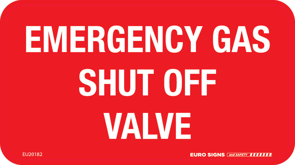 Sign EMERGENCY GAS SHUT OFF VALVE Red/Wht - w165 x h90mm DECAL