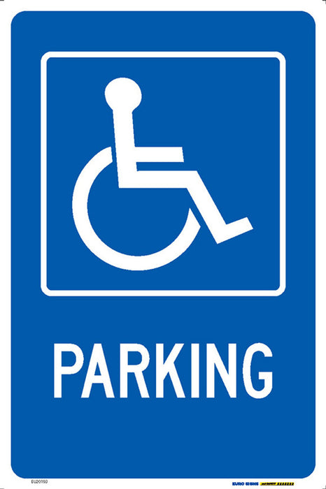 Sign DISABLED PARKING +graphic Wht/BLUE - w300 x h450mm METAL